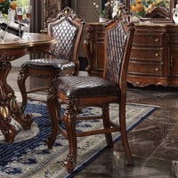 2pc 22" Picardy PU Counter Height Barstools Honey Oak - Acme Furniture: Button-Tufted, Nailhead Trim