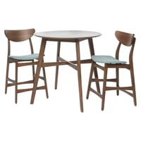 Christopher Knight Home Gavin Counter Height Dining Set - Natural Walnut/Mint: 3-Piece, Round Table, Upholstered Chairs