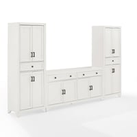3pc Tara Entertainment Set with Closed Storage Distressed White - Crosley: Media Center, Bookshelves, Fits 65" TV