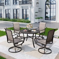 5pc Outdoor Dining Set with Round Steel Table with 1.6" Umbrella Hole & Swivel Chairs - Captiva Designs: Garden & Porch Furniture Set