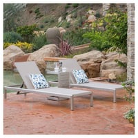 Cape Coral 3pc Mesh Patio Chaise Lounge Set with Aluminum Side Table - Gray - Christopher Knight Home: UV & Weather-Resistant Outdoor Seating