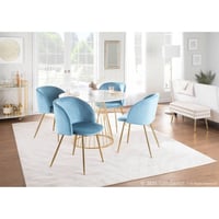 Set of 2 Fran Contemporary Dining Chairs Steel/Velvet Gold/Light Blue - LumiSource: Padded Bucket Seat, Metal Legs