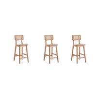 Set of 3 Versailles Wood Counter Height Barstools Natural: Manhattan Comfort, Ash Frame, Footrest