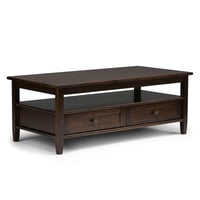 48" Norfolk Coffee Table Tobacco Brown - WyndenHall: Storage Drawers, Brass Hardware, Pine Frame