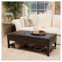 Christopher Knight Home Miriam Wood Rectangle Storage Ottoman Bench with Bottom Rack Espresso: Bonded Leather, 250lb Capacity