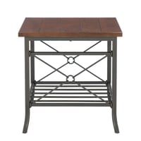 Powell Richie 3pc Coffee and Side Table Set Dark Bronze Finish Metal and Chestnut Vaneer Top: Rectangle Living Room Furniture Set