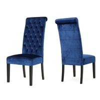 Set of 2 Leorah Tufted Velvet Dining Chair Navy Blue - Christopher Knight Home