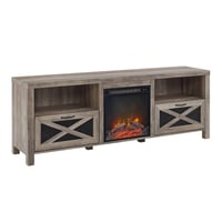 Newark Industrial Farmhouse 70" Electric Fireplace TV Stand, Metal Mesh Doors - Saracina Home