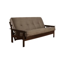 Full Chicago Coil Spring Mattress Futon Gray Suede - Dual Comfort: Espresso Finish, Convertible Sofa Bed, Hardwood Frame