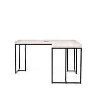 HOMES: Inside + Out Branar L Shape Computer Desk with USB Port White: Modern Veneer Finish, Metal Frame, No Storage