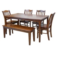 Boraam 6pc Shaker Dining Set Walnut: Modern Rubberwood Furniture with 4 Chairs & 1 Bench