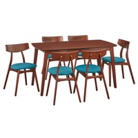 7pc Archer Rectangular Dining Set Walnut/Teal - Buylateral