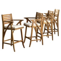 Hermosa 4pk Acacia Wood Patio Barstools - Teak Finish - Christopher Knight Home: Weather-Resistant with Cushions
