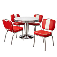 Buylateral 5pc Raleigh Retro Dining Set Chrome Pedestal Base, Faux Leather Chairs White/Red: 50s Style, Laminated, Faux Leather Chairs, Metal Frame