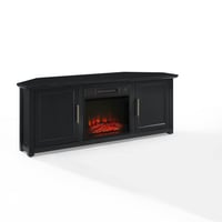 Crosley Camden Corner TV Stand for TVs up to 60" with Fireplace Black: Mid-Century Modern Entertainment Center, Cable Management