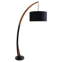 77" Noah Floor Lamp Walnut/Black - LumiSource: Midcentury Modern, Arched, Standing Lamp with Linen Shade