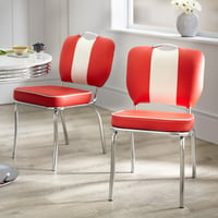 Buylateral Set of 2 Raleigh Retro Faux Leather Dining Chairs White/Red: Faux Leather, Metal Frame, 1970s Style