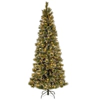 HGTV 7.5' Pre-lit Glittered Slim Bristle Pine Artificial Christmas Tree with Warm White LED Lights