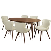 7pc Seguro Dining Set - Cream - Buylateral: Mid-century Modern, Oval Table, 6 Upholstered Chairs