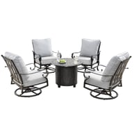 5pc Outdoor Dining Set: Fire Table, Swivel Rocking Chairs, Weather-Resistant - Oakland Living