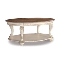 Realyn Coffee Table White/Brown - Signature Design by Ashley: Cottage Style, Distressed Wood Finish, Curved Legs
