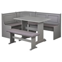 Buylateral 3pc Polly Farmhouse Upholstered Solid Wood Breakfast Nook Dining Set Charcoal Gray: L-Shaped Bench, Seats 4