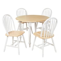 5pc Double Drop Leaf Dining Set Wood/White - Buylateral: Oak Finish, Turned Legs, 4 Chairs