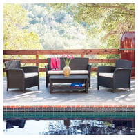 Santa Lucia 4pc PE Wicker Patio Conversation Set - Brown - Christopher Knight Home: Outdoor Seating with Coffee Table