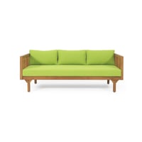 Claremont Outdoor 3 Seater Acacia Wood Daybed with Cushions Teak/Green - Christopher Knight Home: UV-Resistant, Water-Repellent Patio Sofa