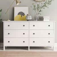 24/7 Shop At Home miBasics Cooyal 6 Drawer Dresser White: Transitional Style, MDF & Wood Frame, Metal Glides