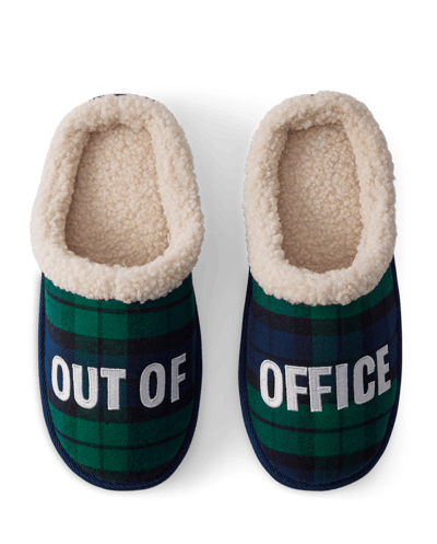 The Children's Place Mens Out Of Office Slippers | Size Large (11-12) | Blue | 100% Cotton