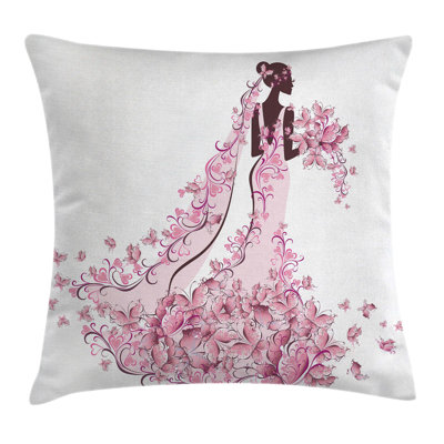 Ambesonne Wedding Floral Bridal Gown Square Pillow Cover Ambesonne Wedding Floral Bridal Gown Square Pillow Cover