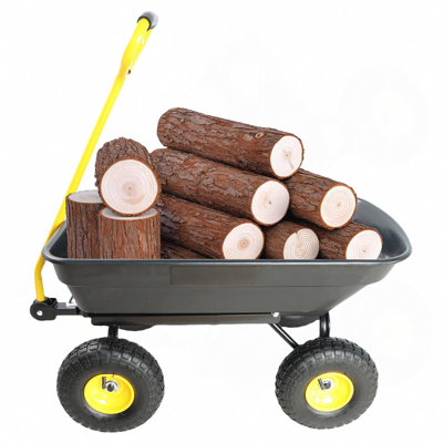weixunguang Folding Car Poly Garden Dump Truck With Steel Frame, 10 Inches. Pneumatic Tire, 300 Lb Capacity Body 55L Black