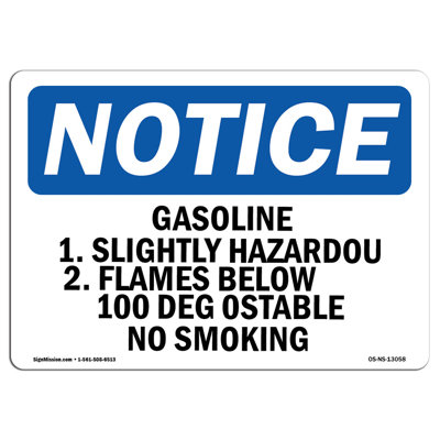 SignMission Notice - Gasoline 1. Slightly Hazardous 2. Flames Heavy Duty