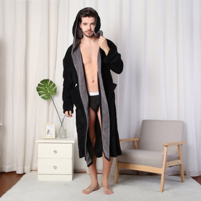 Hokku Designs Hooded Herringbone Men's Soft Spa Full Lenght Bathrobe,Comfy Full Length Warm Nightdress