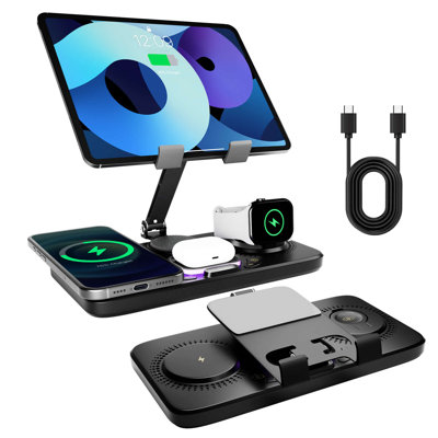 Rebrilliant Foldable Magnetic Wireless Charger for iPhone Airpods iWatch, Portable 3 in 1 Charging Station For Apple Multiple Devices - Travel Charging Pad Dock