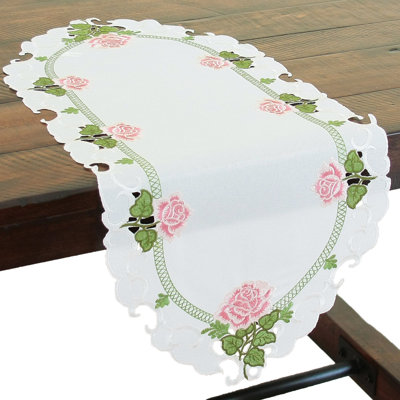 Xia Home Fashions Summer Rose Embroidered Cutwork Mini Table Runner