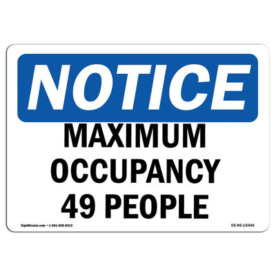 SignMission Notice - Maximum Occupancy 49 People Sign