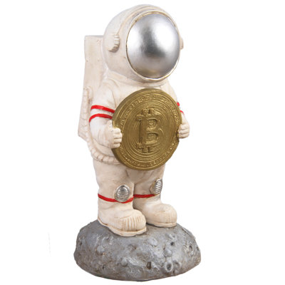 Hi-Line Gift Ltd. Astronaut Standing on the Moon with Bitcoin Crypto Currency Statue