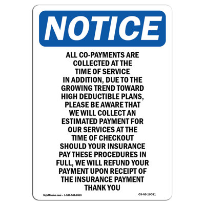 SignMission Osha Notice All Co-Payments Are Collected Sign