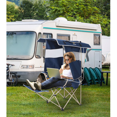 MUKE Outdoor Camping Chair with Canopy & 30W Solar Panel, Portable Camping, Beach & Sports Chair with Removable Footrest (Blue 1-Pack)