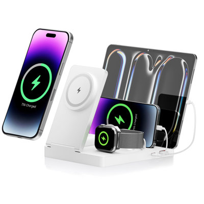 Inbox Zero Wireless Charger For Iphone - 5 In 1 Charging Station For Multiple Devices Apple: Fast Wireless Charging Stand Dock For Iphone 16e 16 15 14 13 12 Pro