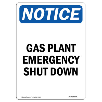 SignMission Gas Plant Emergency Shut Down Sign