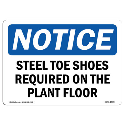 SignMission Steel Toe Shoes Required on The Plant Floor Sign