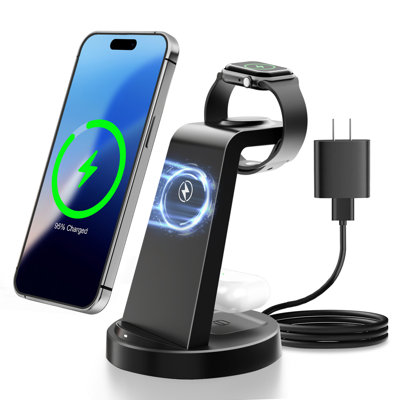Inbox Zero Wireless Charger Iphone Charging Station: 3 In 1 Charger Stand Multiple Devices For Apple - Iphone 16e 16 15 14 Pro Max 13 12 11 - Watch 10 9 8 7 6 5