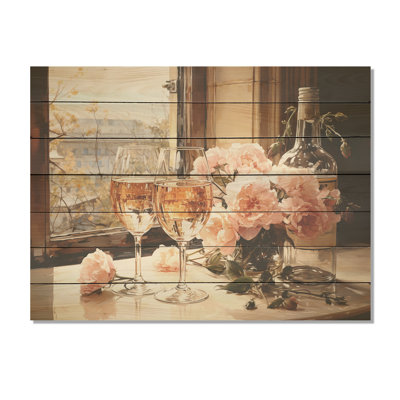 Lark Manor™ Moscato Peach A Fine Wine Blooms - Wine On Wood Print