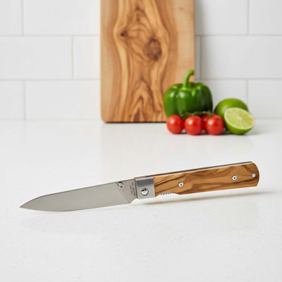 Que Linda Stationery Shop Folding Utility Knife With 440a Stainless Steel Blade, Olive Wood Handle, Compact Pocket Knife For Outdoor And Camping Use
