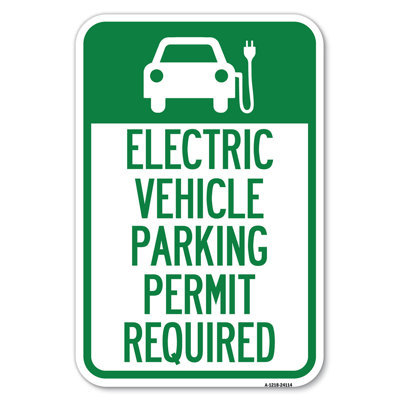 SignMission Electric Vehicle Parking Permit Required (With Electric Car Graphic)/24114