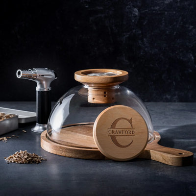 Home Wet Bar Charcuterie Board with Glass Lid & Smoke Infuser – Wood Serving Board for Cheese, Meats & Appetizers, Showpiece Round Charcuterie Cloche Display