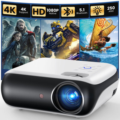 baiteyou Native 1080P Bluetooth Mini Projector, Full HD Portable Outdoor Movie Projector With Built-In Speakers, Compatible With Smartphones, HDMI, USB, AV, Fi